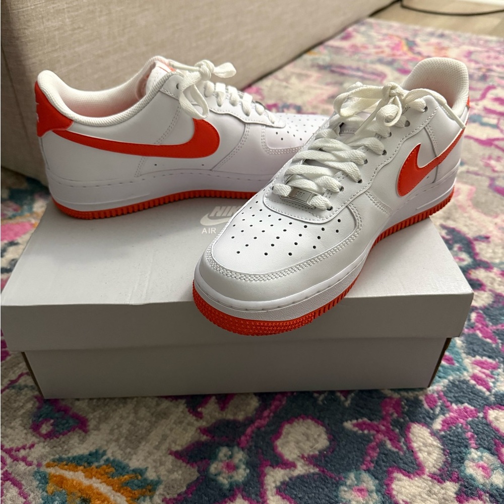 Nike White Leather Sneakers with Orange Swoosh** Worn 1x for a few hours
